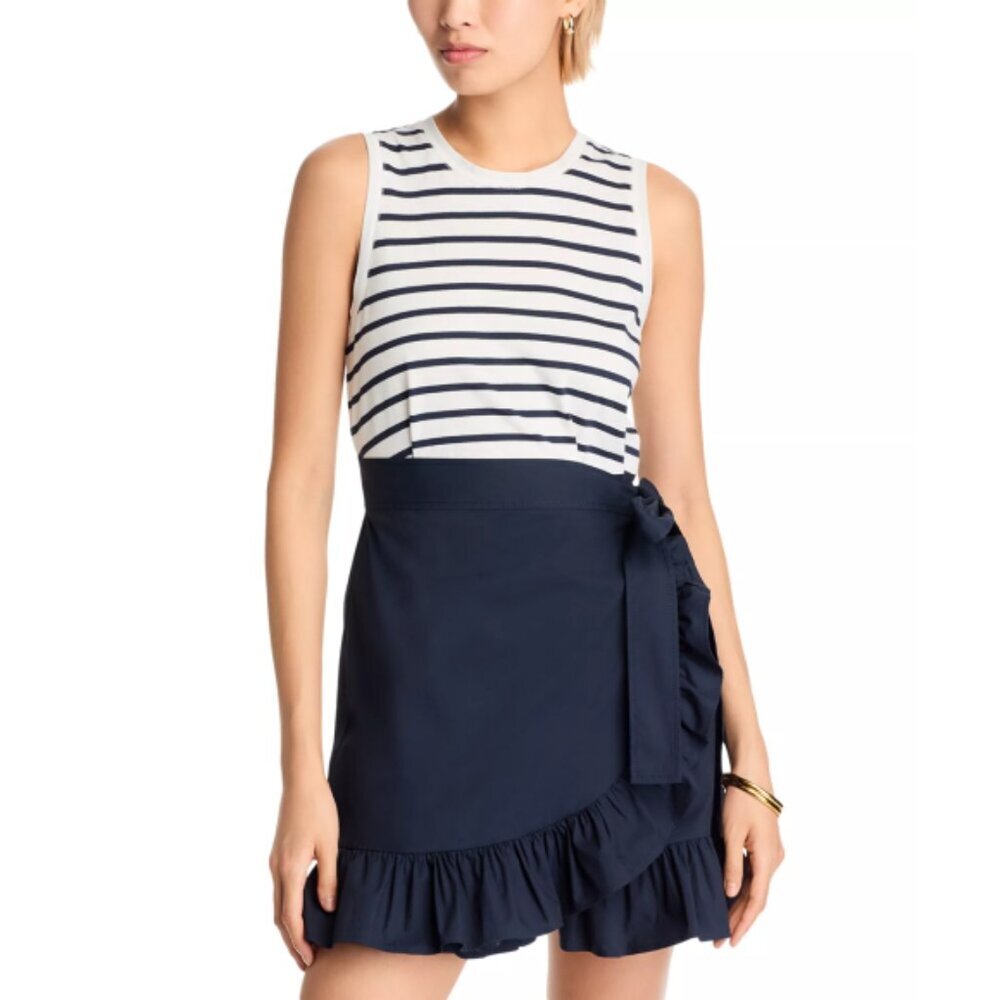 CINQ À SEPT 'Mahlia' Wrap-Front Combo Mini-Dress, Navy Blue/White
